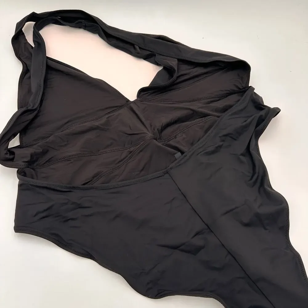Skims Black Recycled Swim Cut Out Plunge Monokini Swimsuit Size 4X NWT